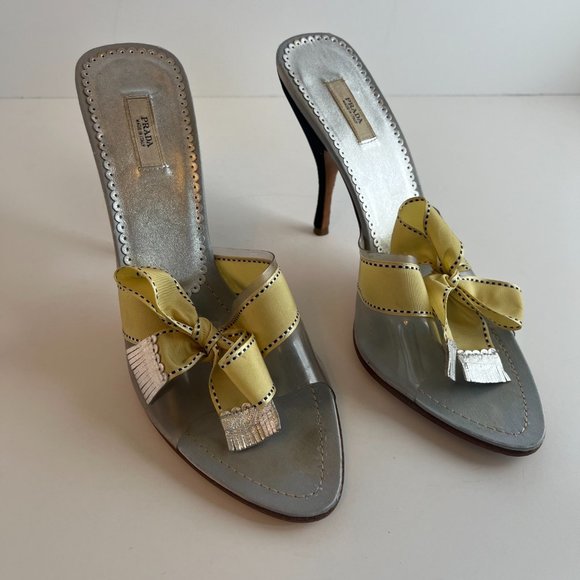 Vintage Prada Yellow Ribbon and Blue Velvet Heels 38 EU - Picture 12 of 12